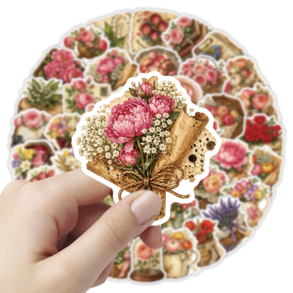 Dried Flower Bulk - 50 قطعة ملصقات زهور عتيقة، ملصقات